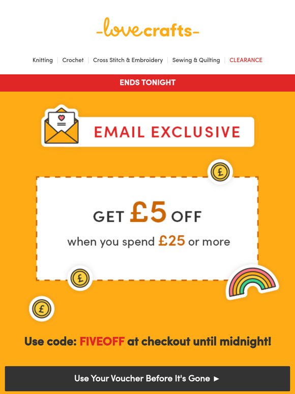 Your £5 voucher expires at midnight!