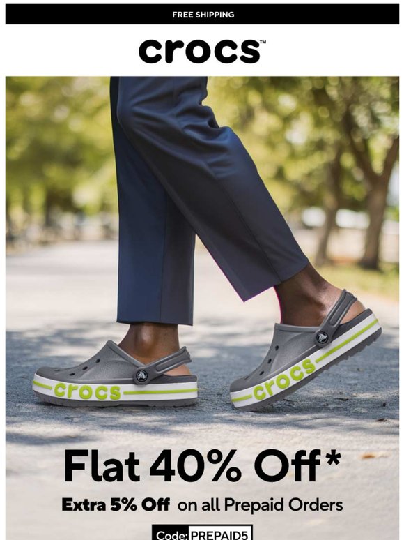 Crocs for him at FLAT 40% OFF! Extra 5% OFF on prepaid orders