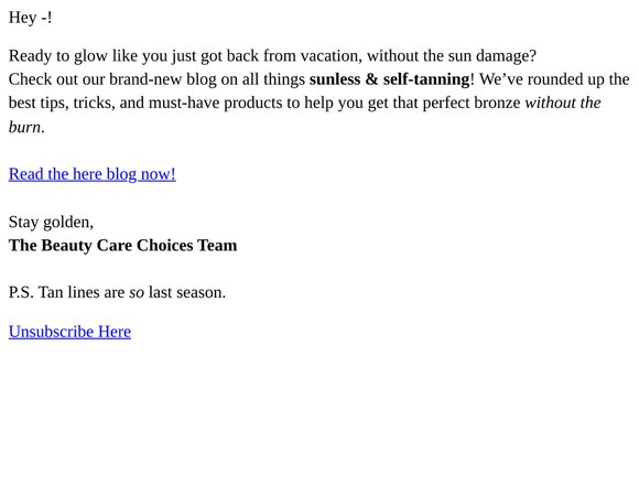 Say Hello to the Sunless Tanning Blog, —!