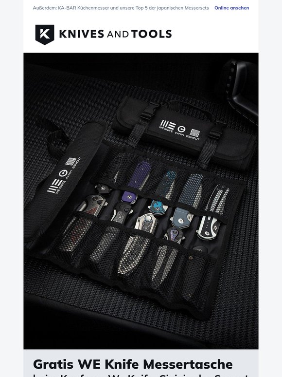 Gratis WE Knife Messertasche beim Kauf von We Knife, Civivi oder Sencut Messern mit einem Mindestbestellwert von 30,- €