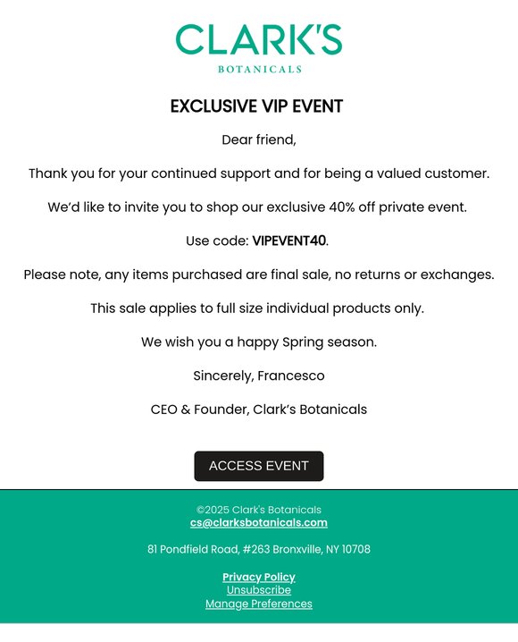 40% Off~Exclusive VIP Event