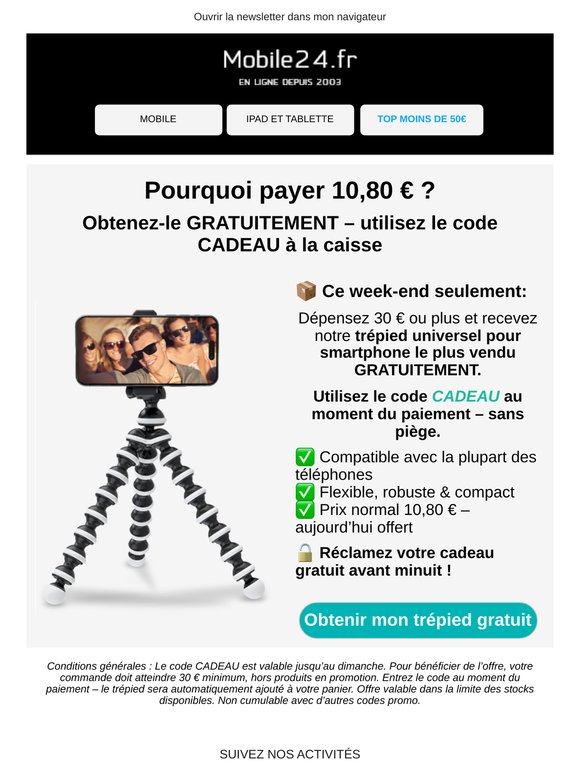 Dernière chance : votre trépied gratuit vous attend 🎁