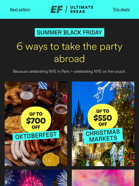 Up to $1000 off NYE, Oktoberfest, and more