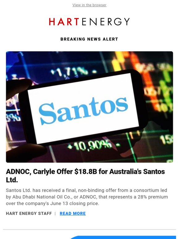 Breaking News: ADNOC, Carlyle Offer $18.8B for Australia's Santos Ltd.