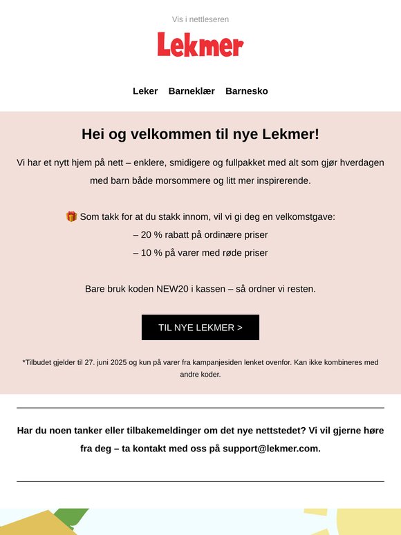 🥳🎈NY LEKMER.COM! Fire med 20 % rabatt på alt!*