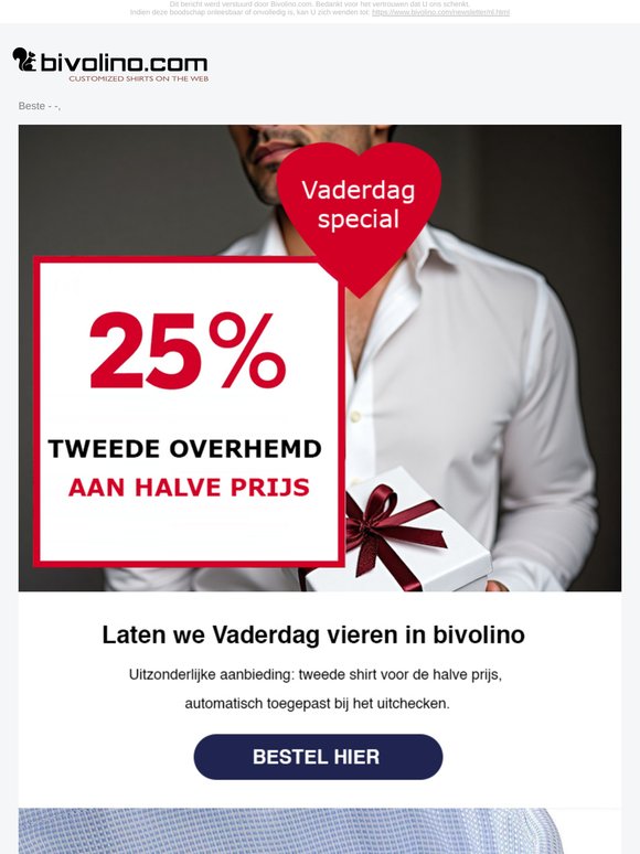 Laatste oproep : Vaderdag special – Tweede overhemd aan halve prijs