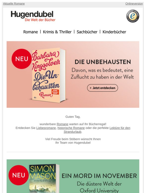 Guten Tag, es ist Lesezeit! Neue Romane für Sie