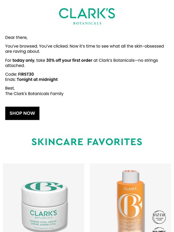 First-time exclusive: 30% off ends tonight