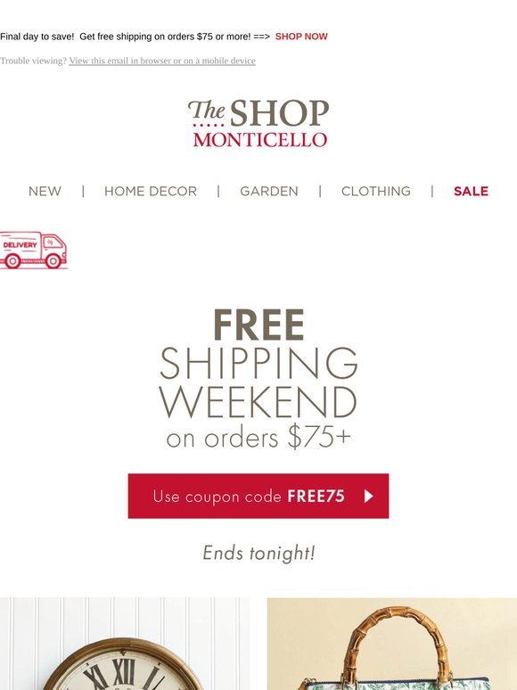 [FINAL DAY] Free Shipping with Coupon Code FREE75