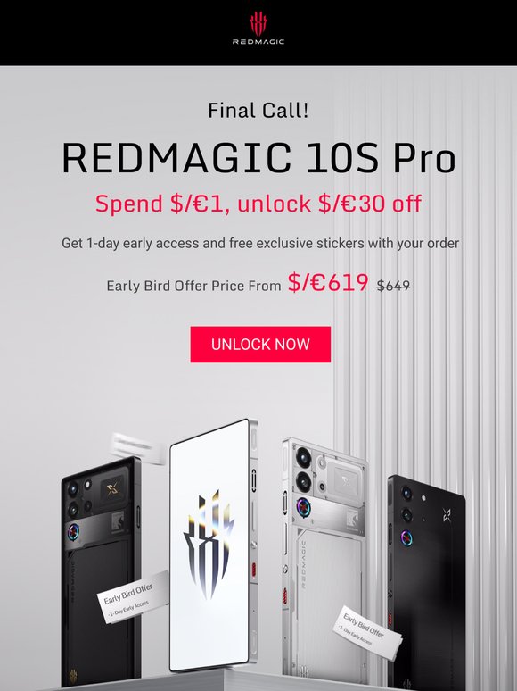 ⏰Only 24 hours left – unlock $/€30 off the REDMAGIC 10S Pro for just $/€1!