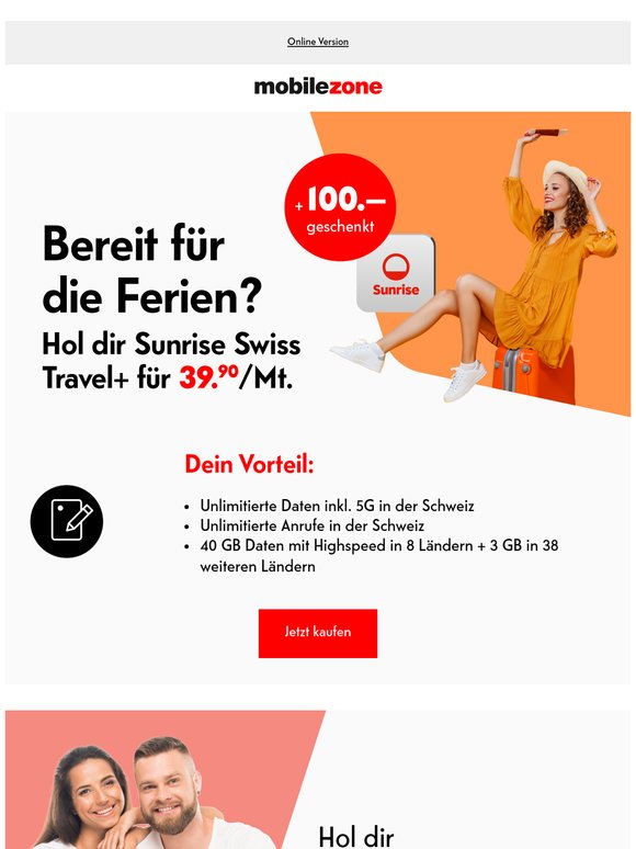 Sunrise Handyabo für die Ferien für nur 39.90