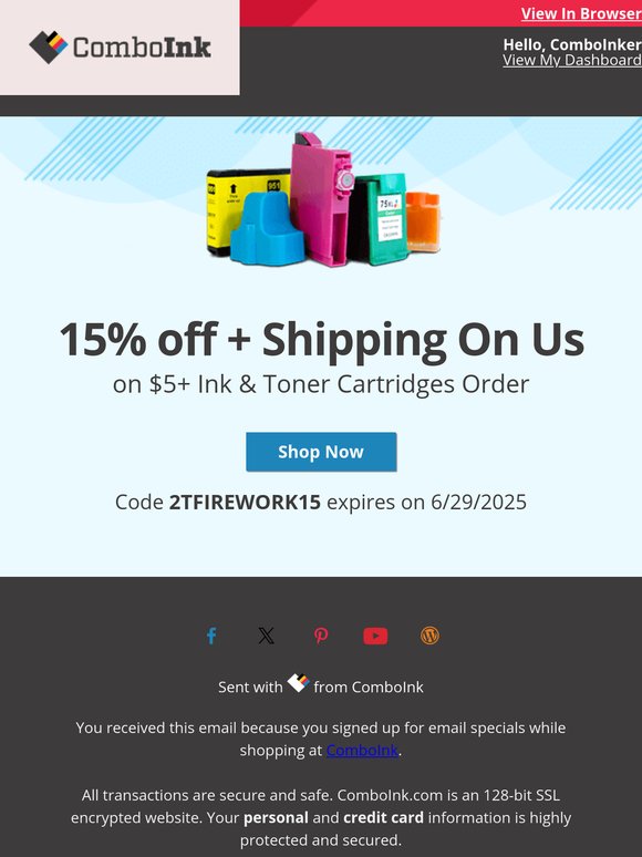 Your  ink order with 15% off is ready now.