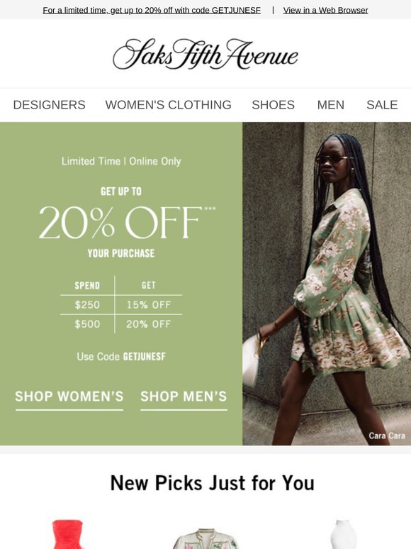 Reminder: Get up to 20% off your purchase today + Recommendations just for you