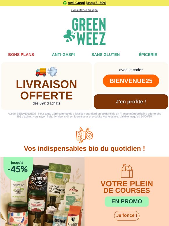 🧺 Jusqu’à -45% sur votre panier bio !