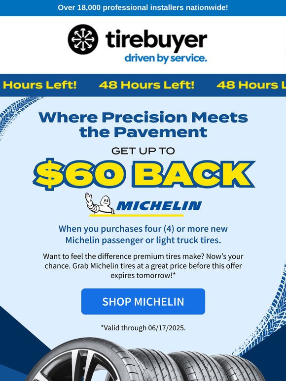 Ends Tomorrow ⚡ $60 Back on Michelin