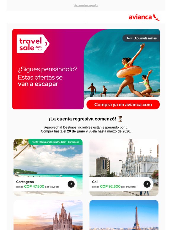 ¡Últimos días! Vuela desde COP 47.500 por trayecto ✈️