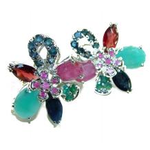 Large - natural 17.5 carat natural Ruby Emerald Sapphire .925 Sterling Silver handmade Statement   earrings