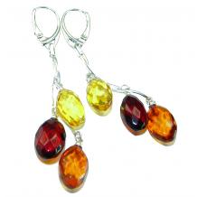 Romance Faceted authentic Baltic  Amber  .925 Sterling Silver Earrings