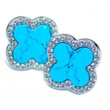 Lucky Four-leaf clover natural inlay Turquoise  .925 Sterling Silver handcrafted Earrings