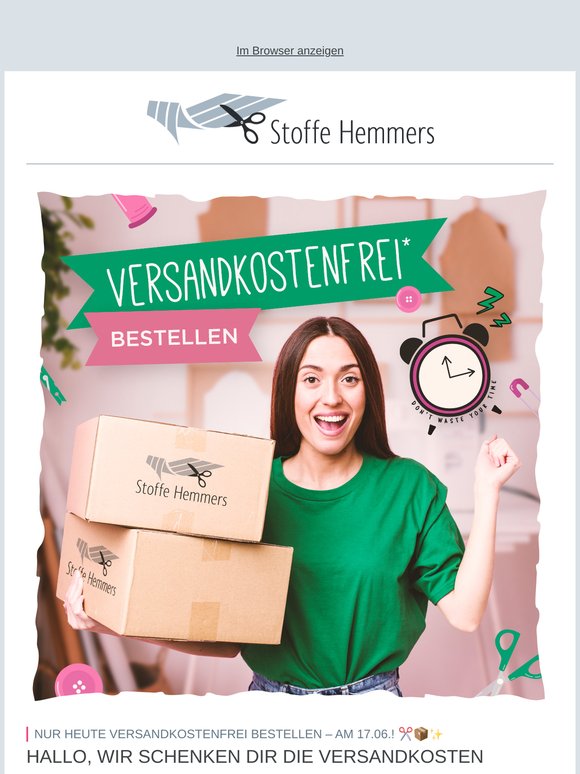 Heute sparen: 0€ Versandkosten auf deine Lieblingsstoffe! ✂️📦✨