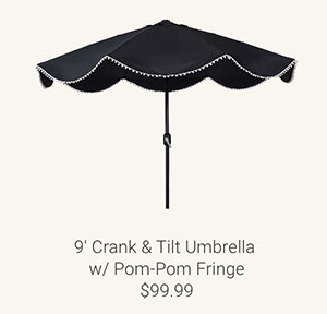 9' Crank & Tilt Umbrella w/ Pom-Pom Fringe