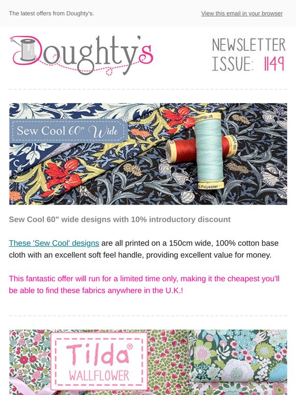 Sew Cool 60" Wide + Tilda 'Wallflower Collection' + Essex Roadshow.