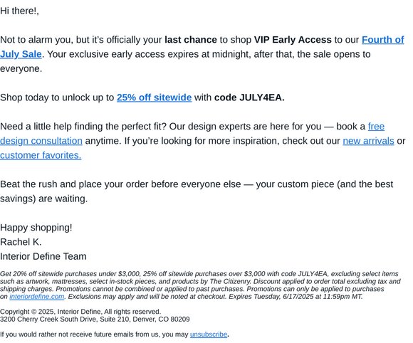 THIS IS NOT A DRILL: Your exclusive sale access expires tonight