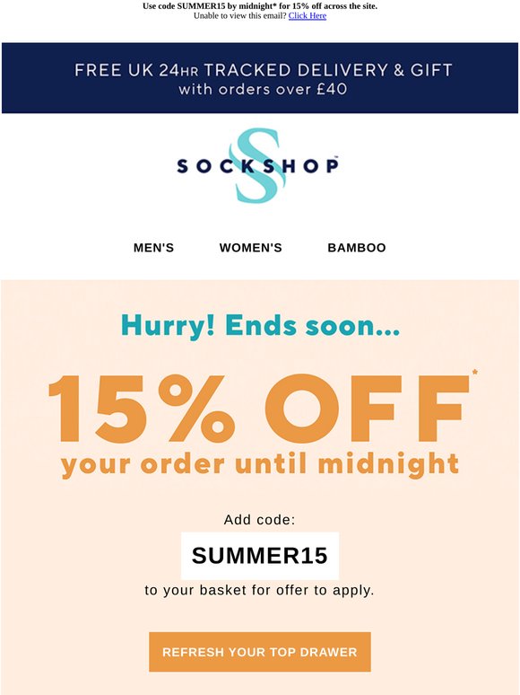 15% off ends tonight 😎☀️⏱️