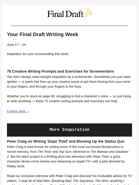 Your Final Draft Weekly Digest: June 17 – 24