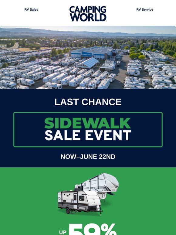 Up to 59% off clearance RVs — Sidewalk Sale ends soon!