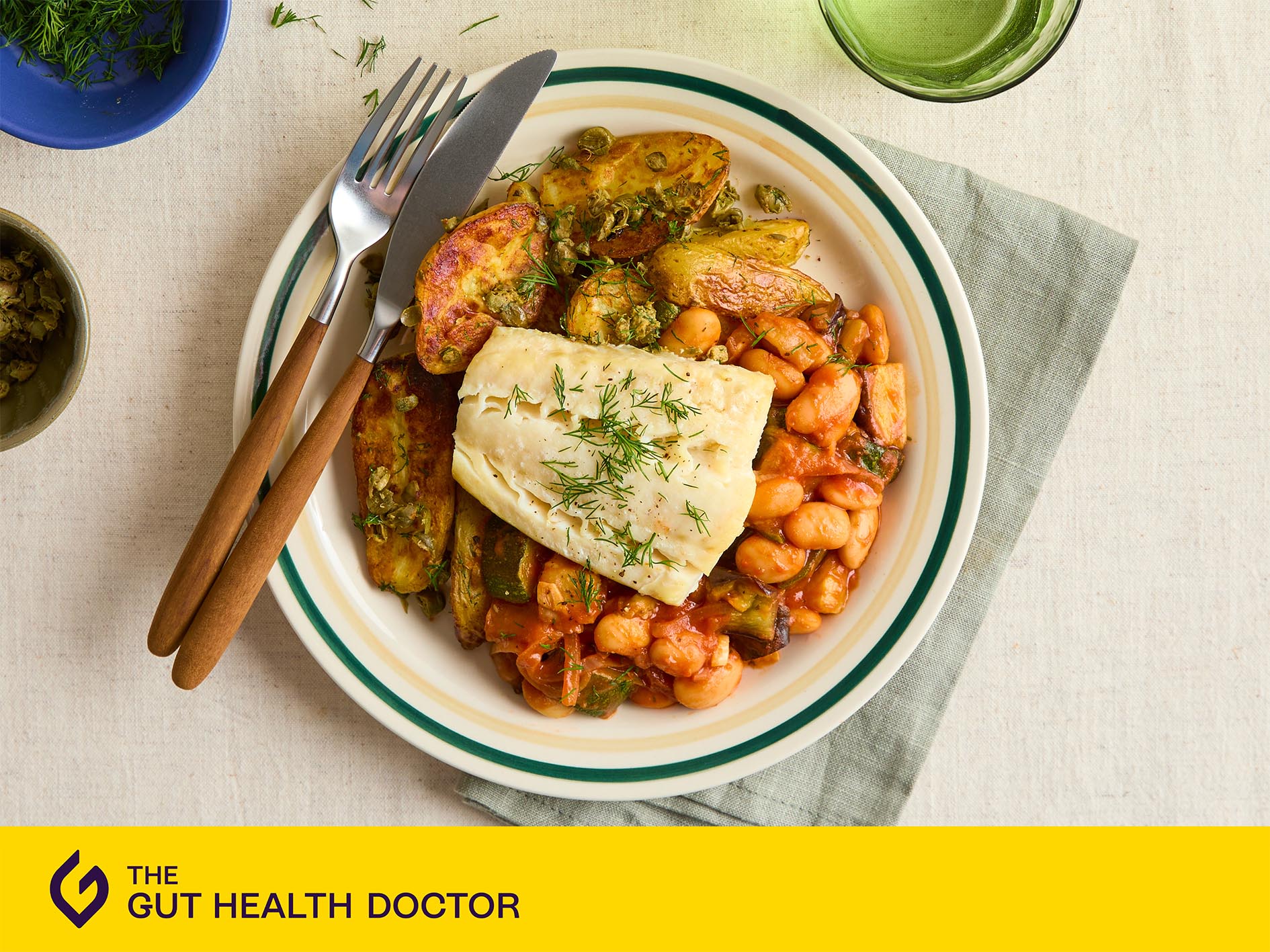 Baked Cod, Tomato Butterbeans & Dill Roasties