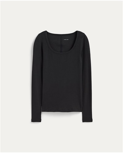 [Image]The Luxe Rib Long-Sleeve Scoop-Neck Tee | Black