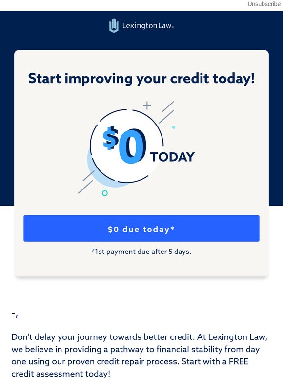 💸 —, Take control of your credit — NO payment due today.