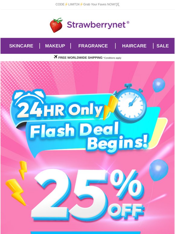25% Off with NO Min. Spend!💥24-Hour ONLY🎊