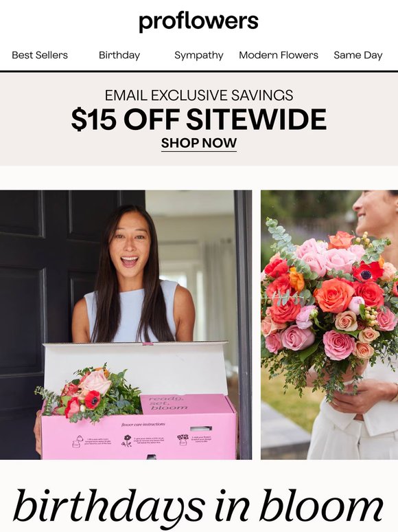 Save $15 Off on Flower Deliveries & Brighten Their Day!