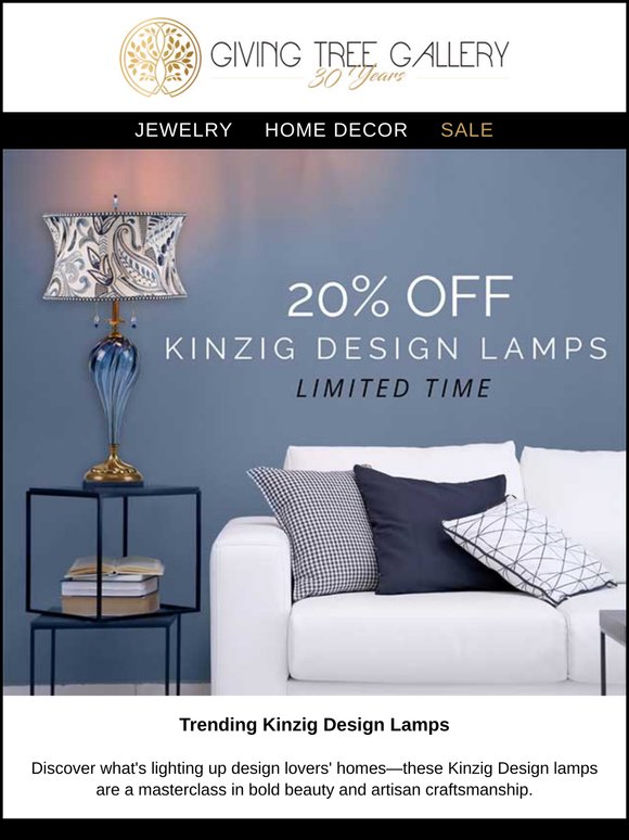 Elevate Your Space — 20% Off Kinzig’s Designer Lamps