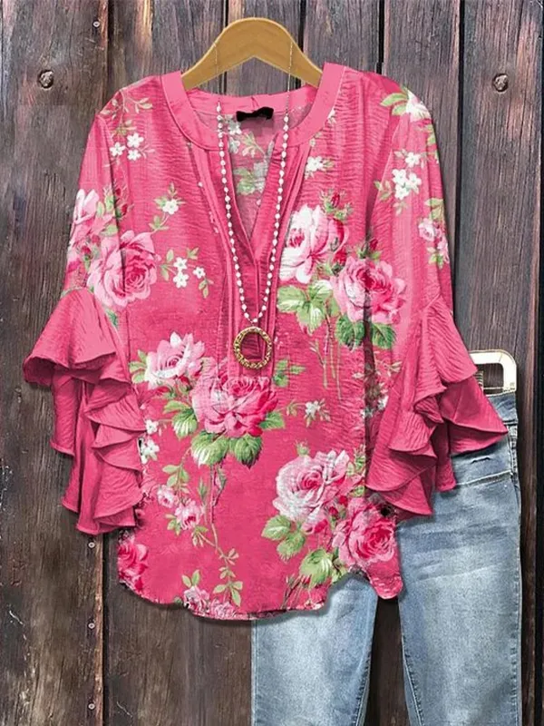 Image of Women's Floral Ruffle Sleeve Top