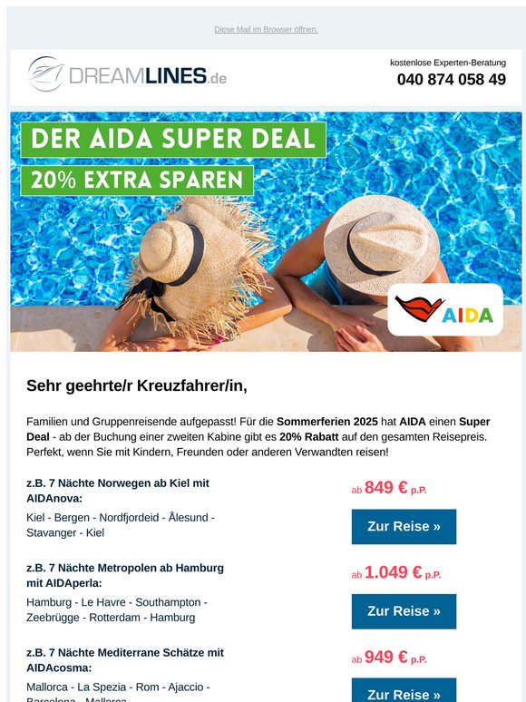 SUPER DEAL: 20% extra bei AIDA
