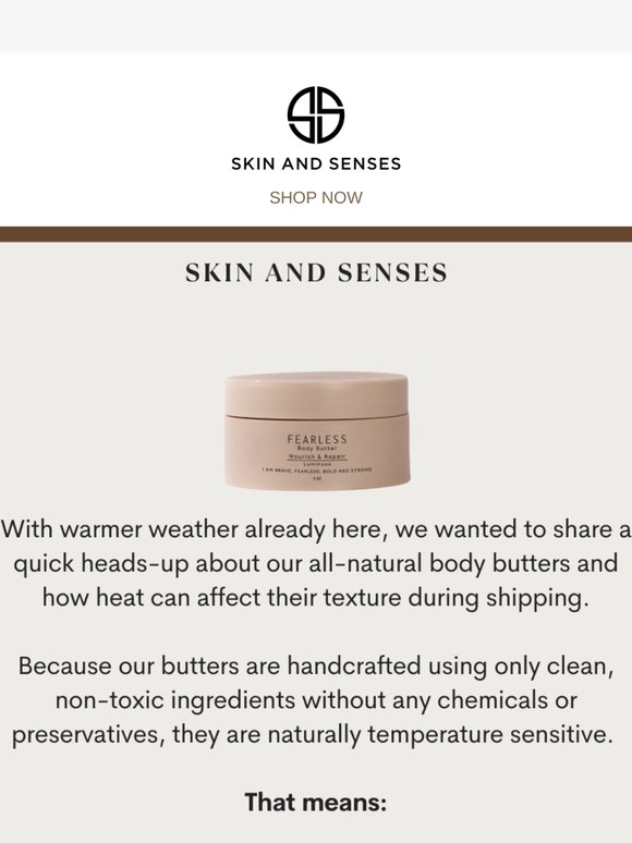 A Quick Note About Our Body Butters + Summer Heat 🌞