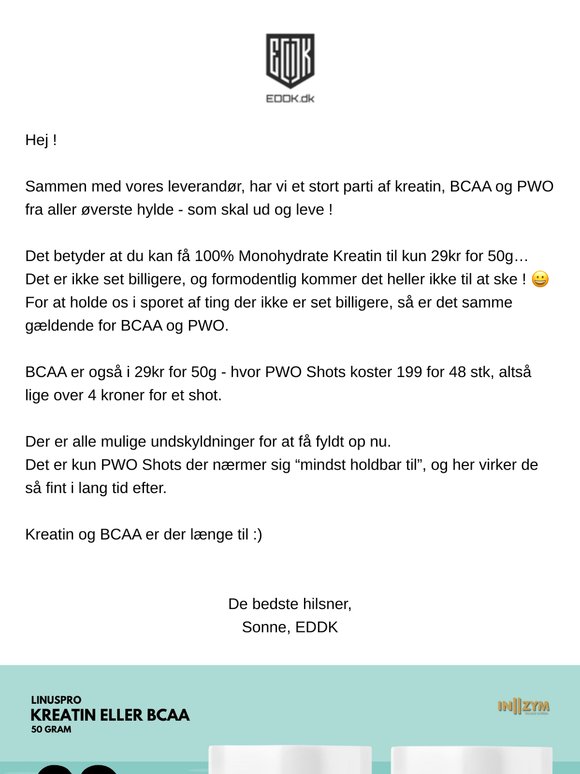 💰 OPRYDNINGSUDSALG af kreatin, BCAA og Pre Work Out 🤑