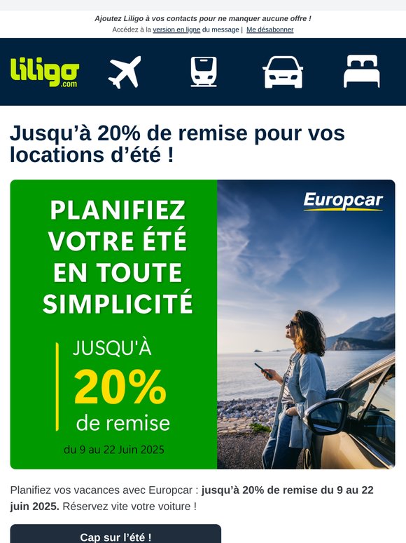 Jusqu'à -20% sur la location de voiture avec Europcar cet été 🚗☀️