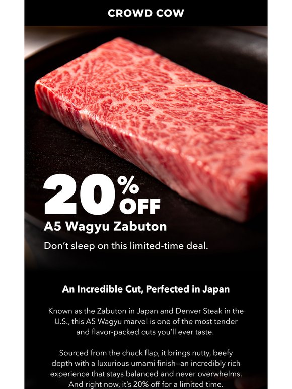 Cut of the Week: 20% Off A5 Wagyu Denver Steak!