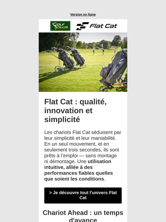 Simples, ingénieux et inégalables : — laissez-vous séduire par les chariots de golf Flat Cat !