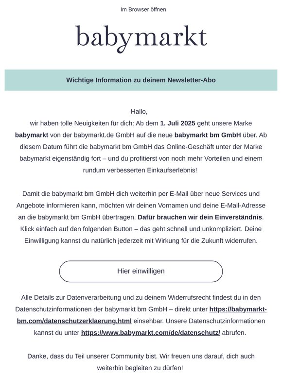 Wichtige Information zu deinem Newsletter-Abo