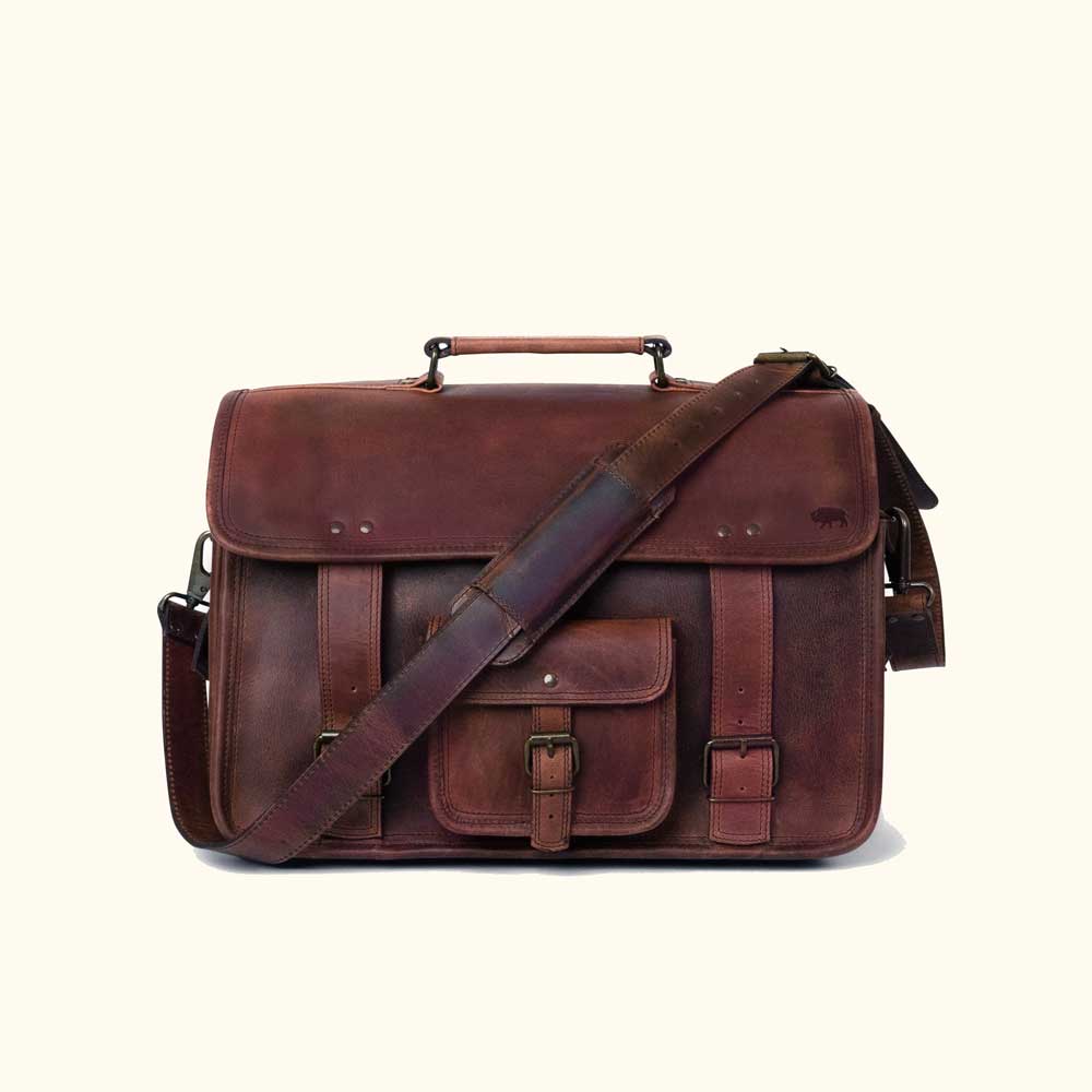 Image of Roosevelt Buffalo Leather Briefcase Bag | Dark Oak