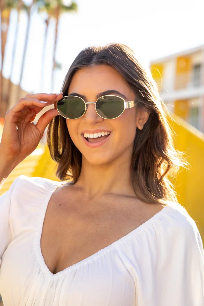 Image of Gold Oval Wire Framed Sunglasses FINAL SALE