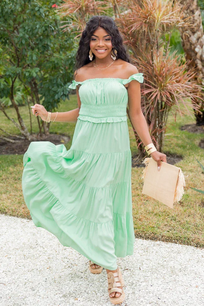 Image of Living A Dream Green Woven Maxi Dress FINAL SALE
