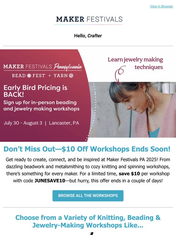 Don’t Miss Out—$10 Off All Workshops Ends Soon!