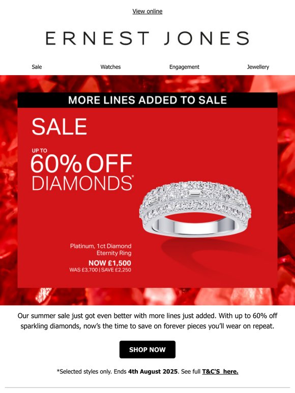Up to 60% off diamonds | More lines added