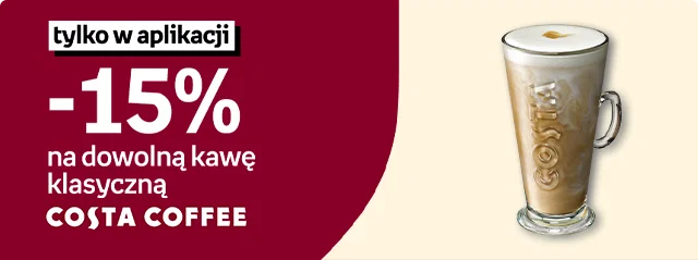 [Tylko w aplikacji] -15% na dowolną kawę klasyczną Costa Coffe